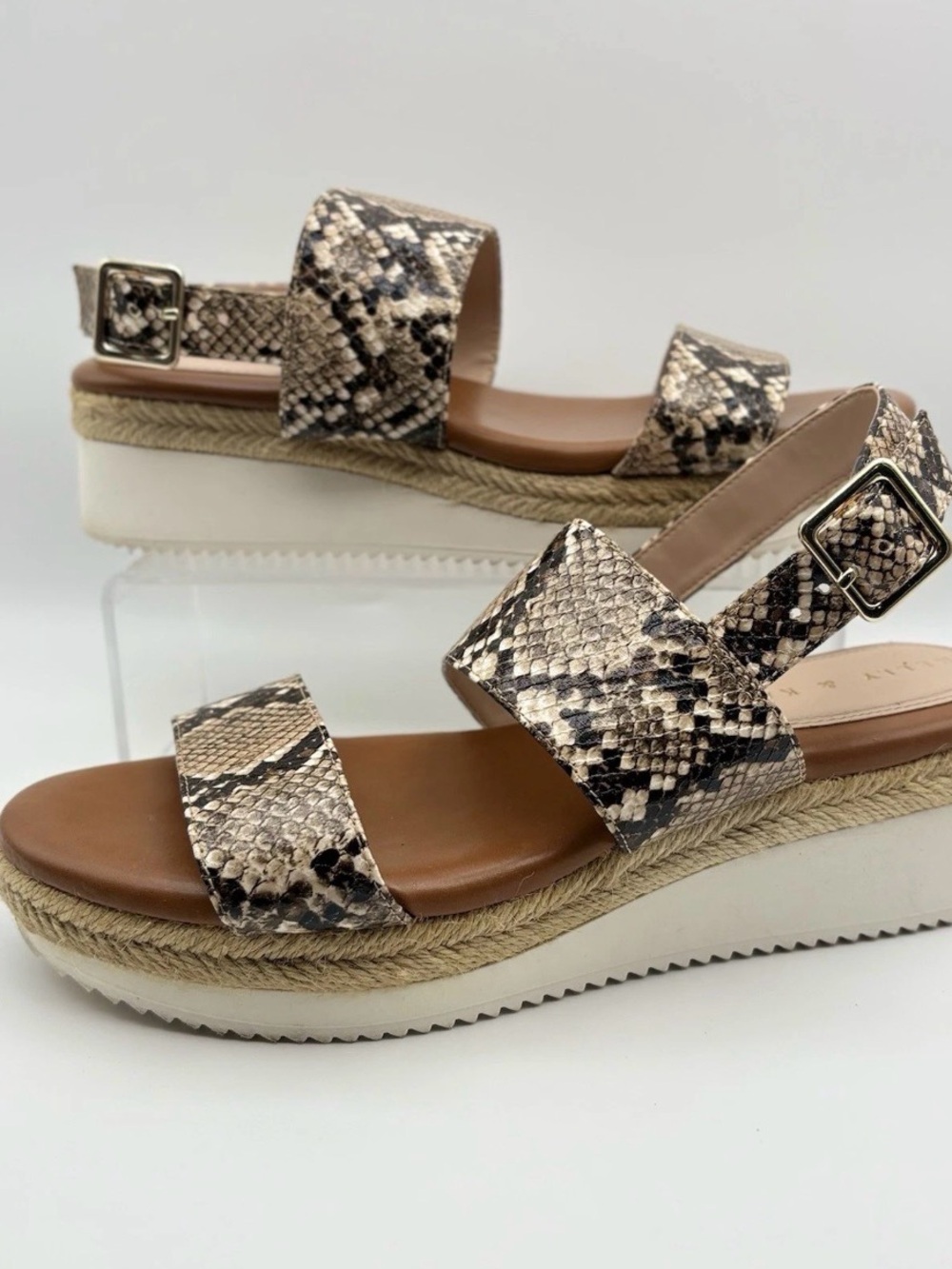 Kelly & Katie Snake-Print Platform Sandal - Beige Black